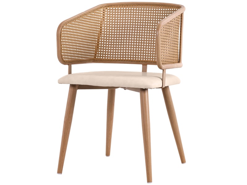  Lot de 6 chaises de salle à manger, 47x51x79 cm,chaises de cuisine rétro pour salon restaurant café, dossier en rotin et assise en velours, beige marron  - Conforama D
