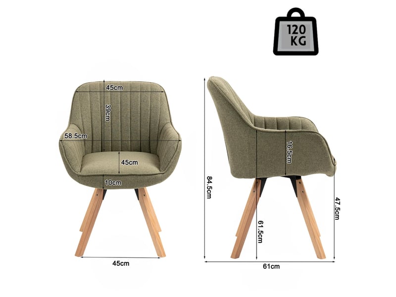  Lot de 2 chaise salle à manger scandinave fauteuil coiffeuse siège pivotant avec accoudoirs rembourré en tissu pieds en bois massif, vert  - Conforama D