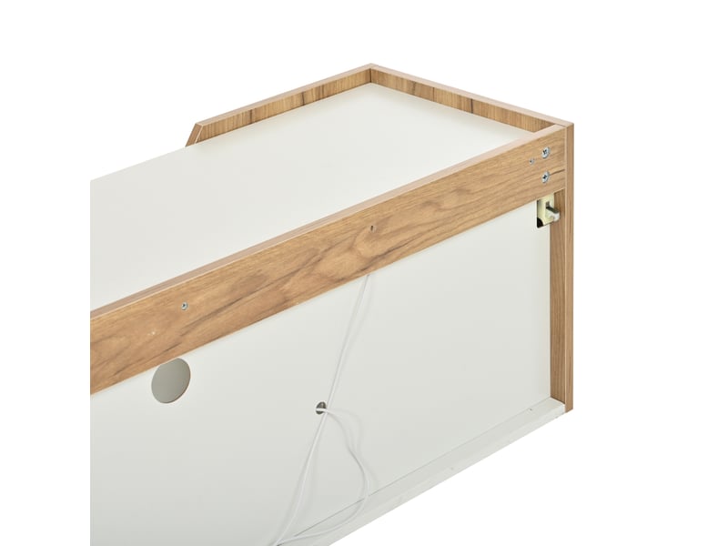 Meuble tv mural 180 x 36,5 x 40 cm blanc et bois naturel avec led rgb bluetooth - Conforama E