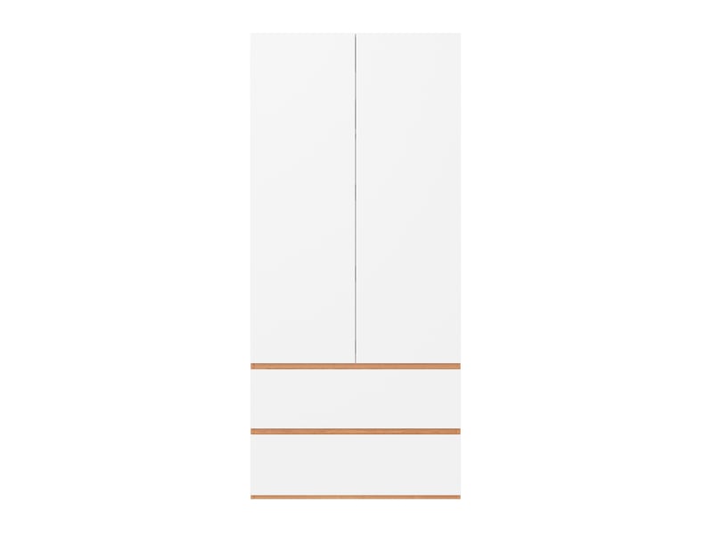  Armoire 2 portes 90 x 50 x 200 cm – blanc et décor chêne – penderie, 2 tiroirs et rangement haut intégré  - Conforama D