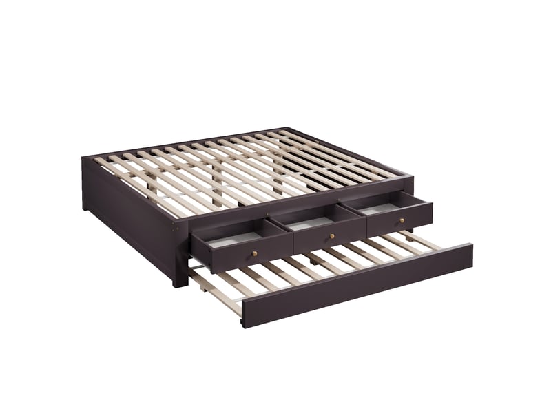 Lit double 140x200 cm - avec lit gigogne 90x190 cm et 3 tiroirs - sommier à lattes - mdf+pin - marron (sans matelas) - Conforama R
