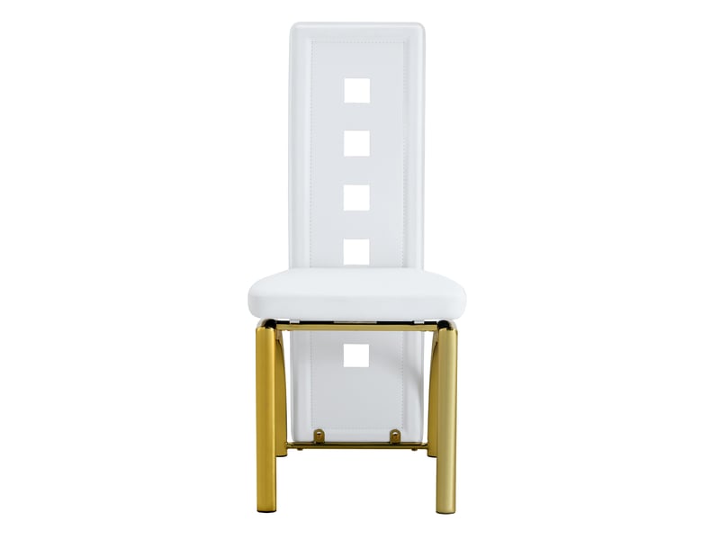 Chaises de salle à manger design lot de 4, simili cuir blanc mat perforé, pieds métal doré, hauteur 102,5 cm, pour salle à manger ou salon moderne - Conforama A