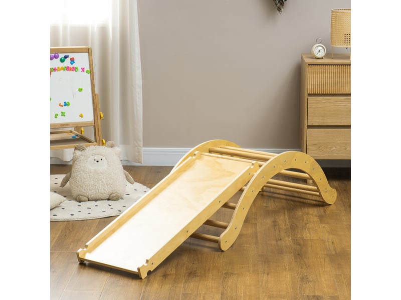 AIYAPLAY Arche Escalade 4-en-1 – Rampe Réversible, Coussin, Structure Bois – Dès 18 Mois, 50 Kg