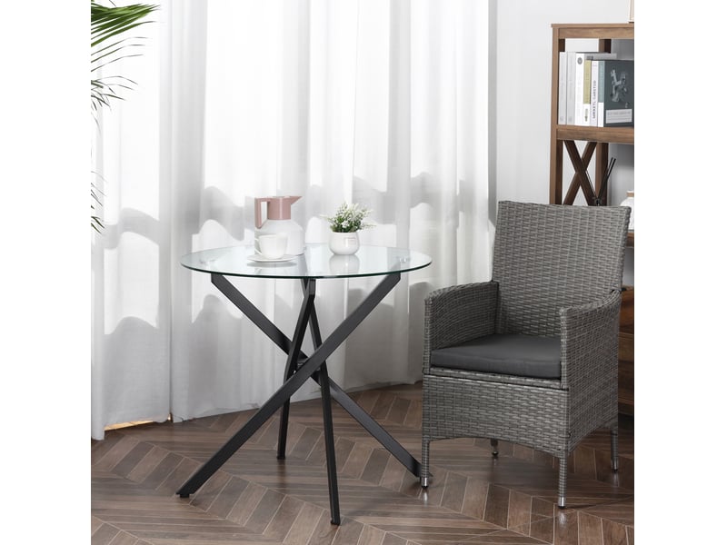Table de salle à manger ronde avec plateau en verre trempé et pieds réglables, en acier noir, 80 × 80 × 75 cm - Conforama B