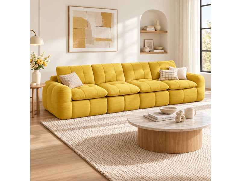 Canapé 4 places, revêtement en tissu chenille, sans assemblage, jaune - Conforama B