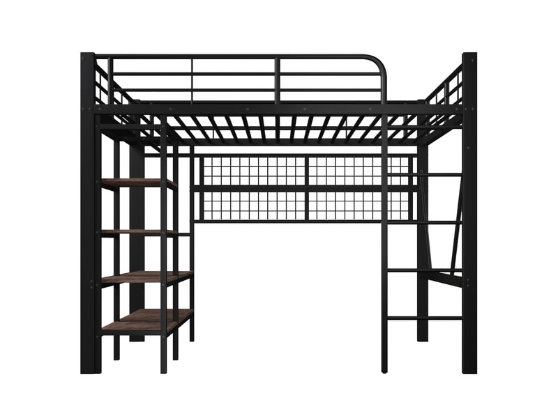  Lit mezzanine 140x200 cm noir avec led, penderie, filet de rangement et espace ouvert  - Conforama A