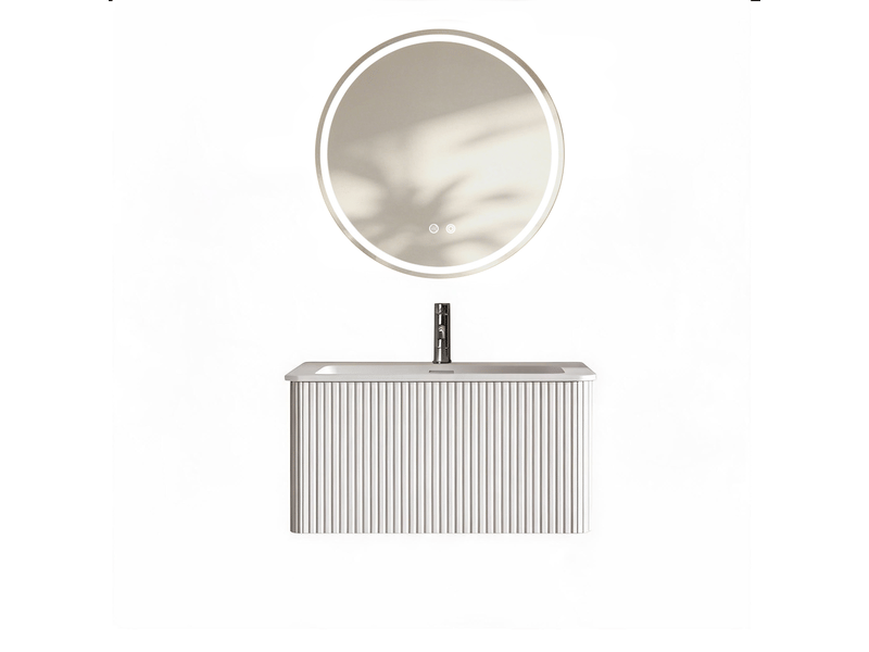  Ensemble meuble salle de bain avec miroir led, vasque suspendue 80 cm, anti-buée prémonté  - Conforama A