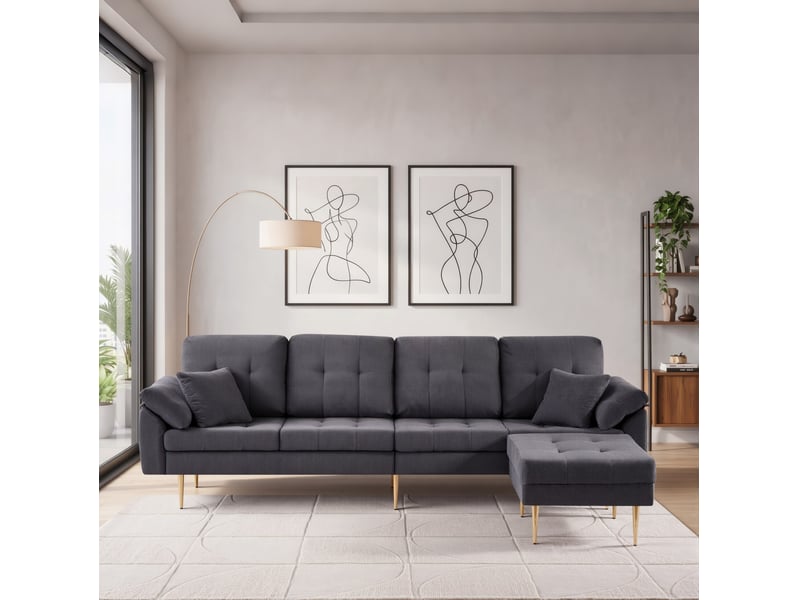 Canapé 4 places 250 cm avec pouf amovible gris foncé  - Conforama C