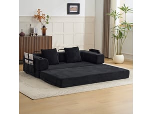 Canapé de sol convertible pliable en velours côtelé, porte-gobelets, poche latérale, sans montage, noir