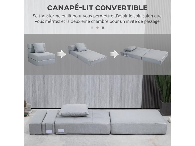  Chauffeuse canapé-lit 1 place convertible en tissu gris clair 70x70x61 cm  - Conforama D