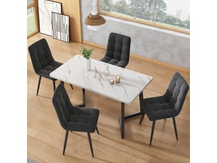 Table à manger rectangulaire effet marbre blanc 117 x 68 cm, pieds en métal noir, style moderne