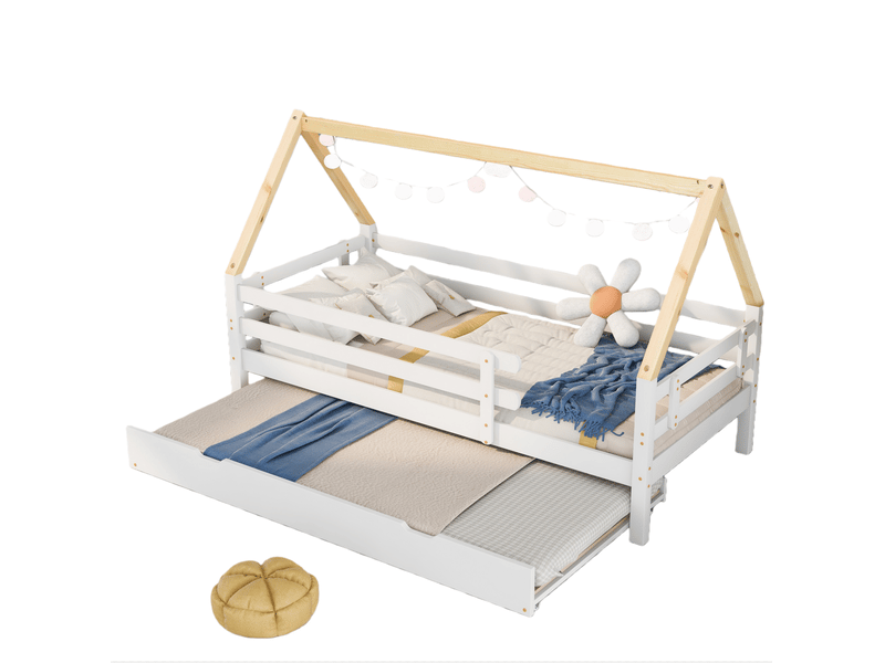 Lit enfant 90x200 cm – lit cabane avec lit gigogne et tiroir pratique – blanc – sans matelas - Conforama A