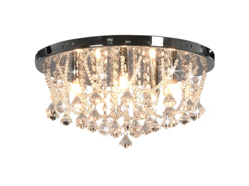  Plafonnier, lampe plafond avec perles de cristal argenté rond 4 ampoules g9  - Conforama A