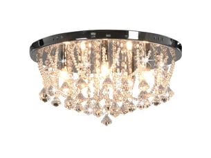Plafonnier, lampe plafond avec perles de cristal argenté rond 4 ampoules g9