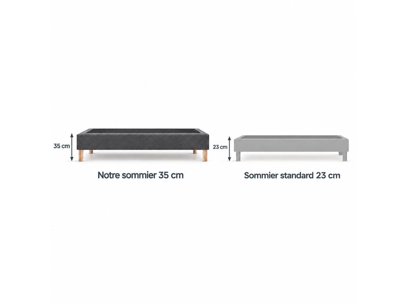  Sommier tapissier déco 160x200 cm gris - hauteur 35 cm - caisse 20 cm - pieds inclus  - Conforama D