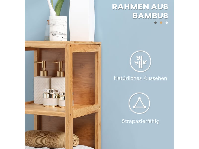  Meuble de salle de bain 3 étagères 2 tiroirs en bambou naturel 30 x 30 x 140 cm  - Conforama E