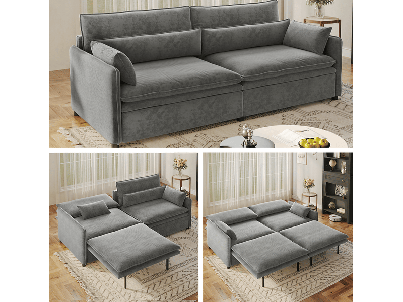 Canapé-lit tcqpz 3 places convertible 3-en-1 avec rangement chenille gris clair 206 x 91 x 86 cm - Conforama B