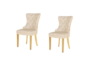 Lot de 2 chaises chesterfield regina beige en velours capitonné – dos matelassé, tête de lion et pieds dorés