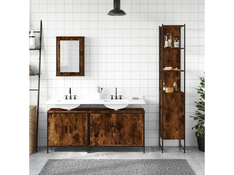  Ensemble de meubles de salle de bain 4 pcs chêne fumé bois cf63857  - Conforama C