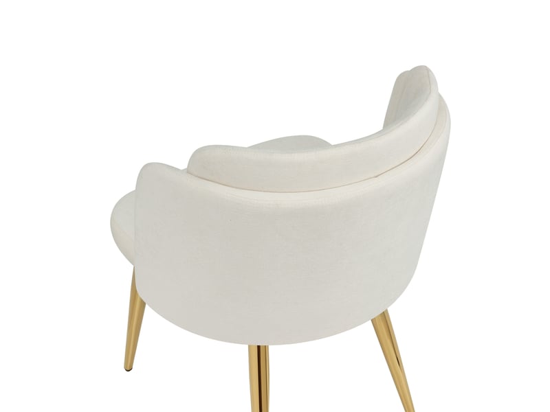 Lot de 6 chaises de salle à manger 58,5x62x78 cm rembourrées, dossier incurvé, patins réglables, polyester, blanc et doré - Conforama D