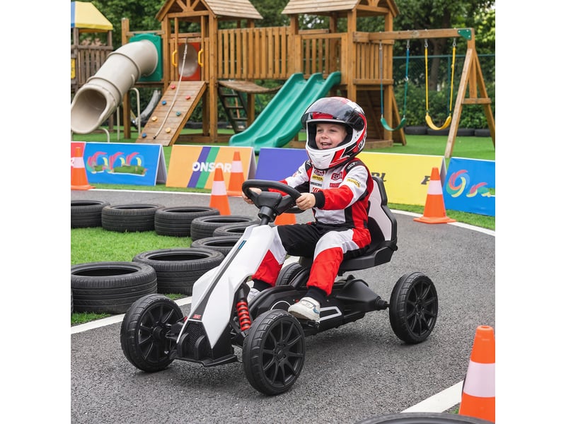  Kart électrique pour enfant 12v - vitesse réglable 3-5kmh pour enfants de 3 à 8 ans - siège réglable - blanc  - Conforama C