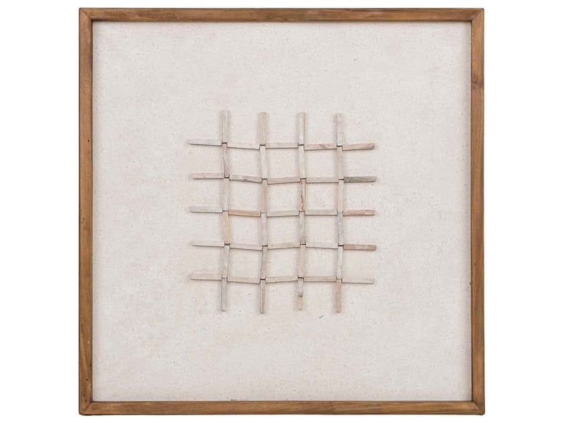 Tableau artisanal en bois recyclé relief blanc et beige 62x4x62 cm h - Conforama B
