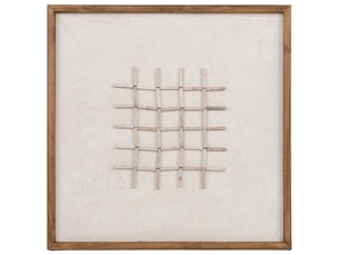 Tableau artisanal en bois recyclé relief blanc et beige 62x4x62 cm h