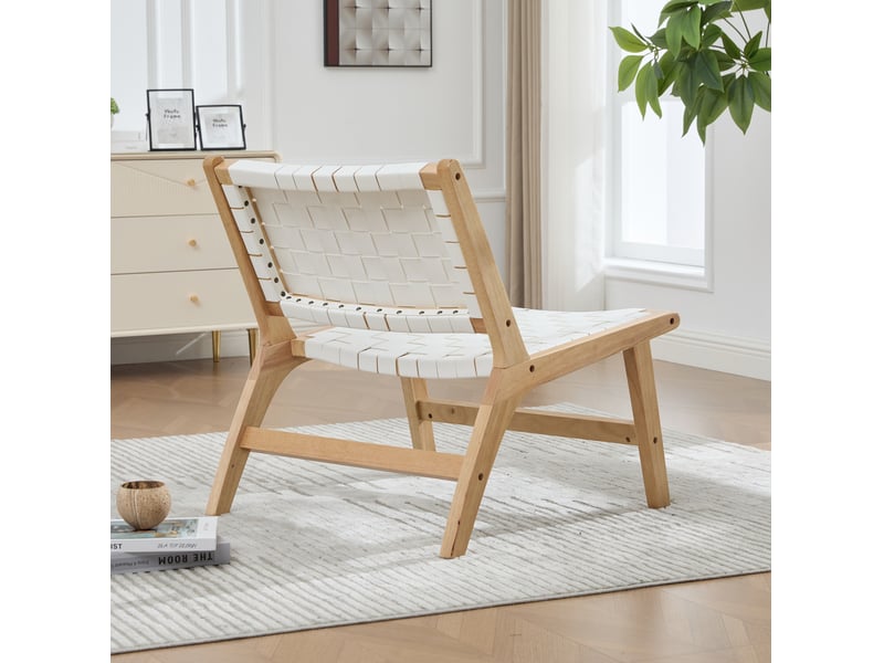 Fauteuil de détente tressé 71 x 66 x 72 cm – blanc – sans accoudoirs, style industriel moderne chic - Conforama B