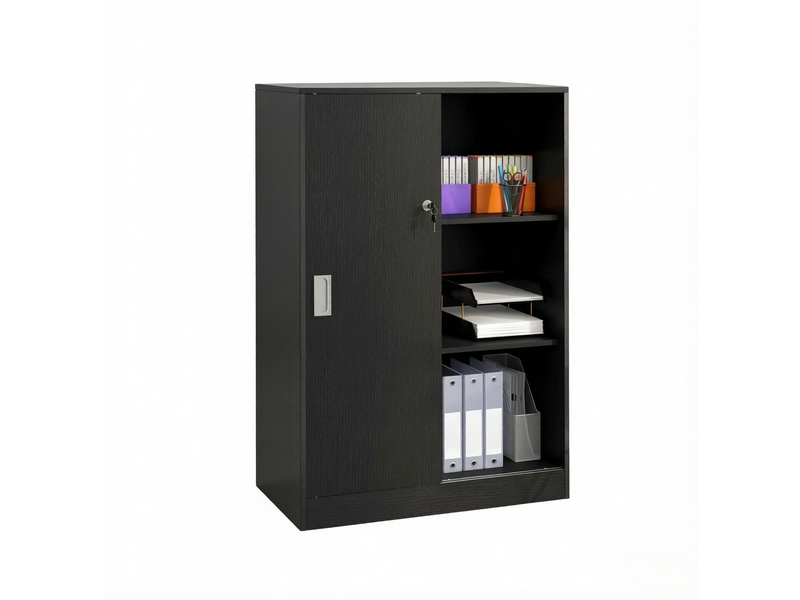  Armoire à dossiers 80x40x120 cm à 2 portes coulissantes verrouillables, noire  - Conforama A