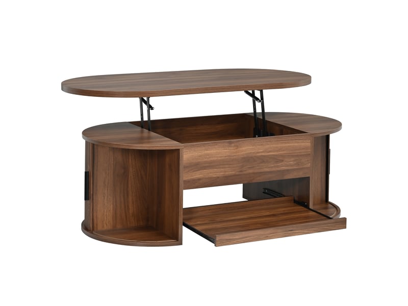  Table basse avec plateau relevable, rangement dissimulé, portes coulissantes, plateau coulissant, mdf couleur noyer  - Conforama D