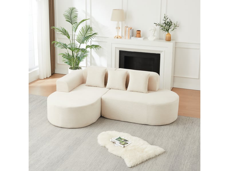  Canapé d'angle, canapé modulable, 220 cm, en velours tricoté, forme incurvée, pour intérieur, design moderne  - Conforama A