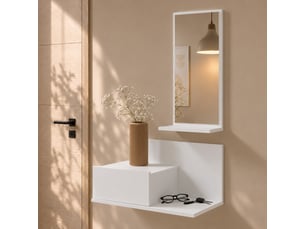 Meuble d'entrée | 1 tiroir avec miroir | console d'entrée | vestiaire | finition en couleur blanc mate | 60x85,5x30cm | modèle isabela