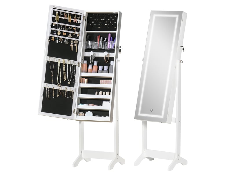 Armoire à bijoux led avec miroir sur pied range bijoux avec éclairage à tactile écran blanc - Conforama B