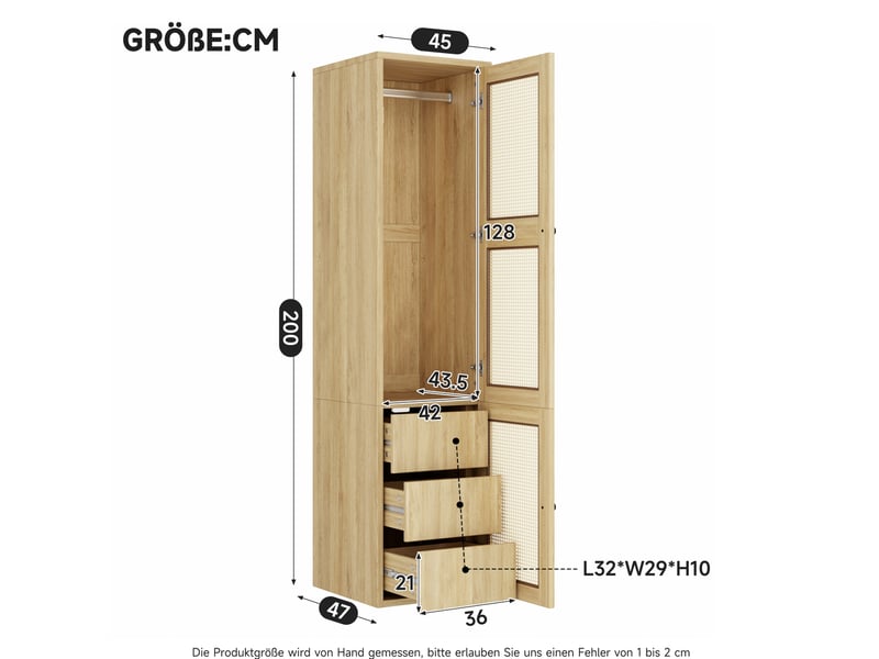  Armoire avec penderie et 3 tiroirs 45x47x200 cm mdf coloris chêne  - Conforama C