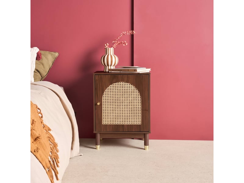  Lot de 2 tables de chevet bohème bois et cannage noyer 1 porte - judith  - Conforama C