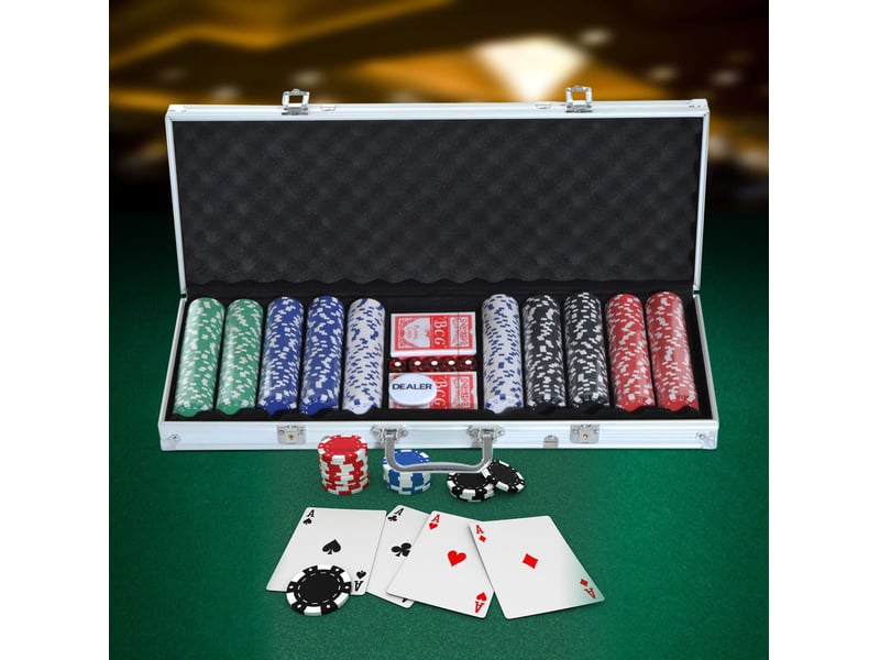 Mallette de poker 500 jetons 55,5 x 22 x 6,5 cm – multicolore – 2 jeux de cartes, 5 dés, aluminium - Conforama B