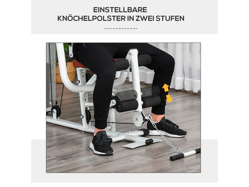 Station de musculation multifonction 150x110x210 cm avec poids et tirage vertical métal polyuréthane (pu) blanc - Conforama D