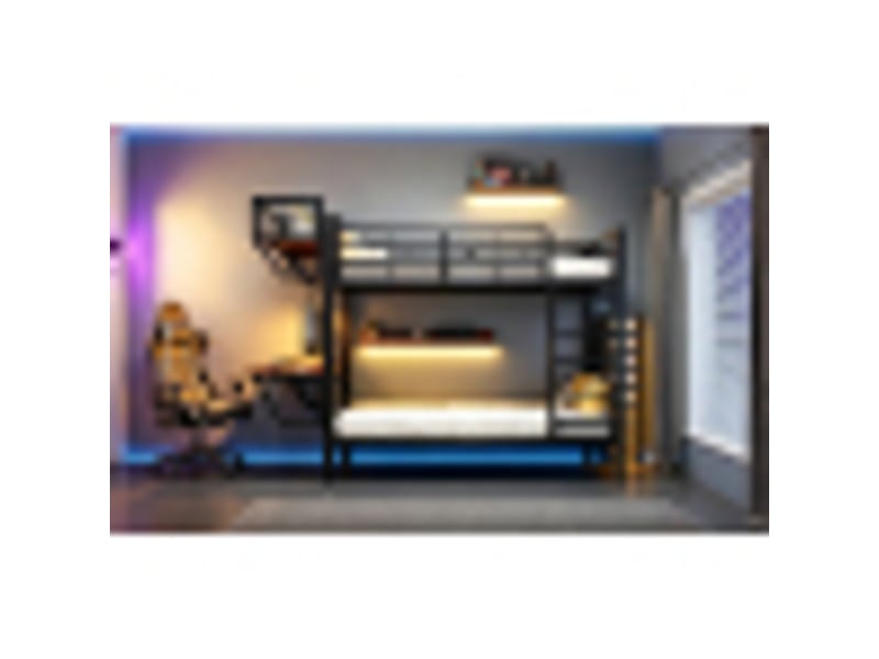  Lit double 160x200 cm, tête réversible avec rangement, ports usb, led multicolore en tête et pied, pieds dissimulés, sommier à lattes, lin, beige  - Conforama E