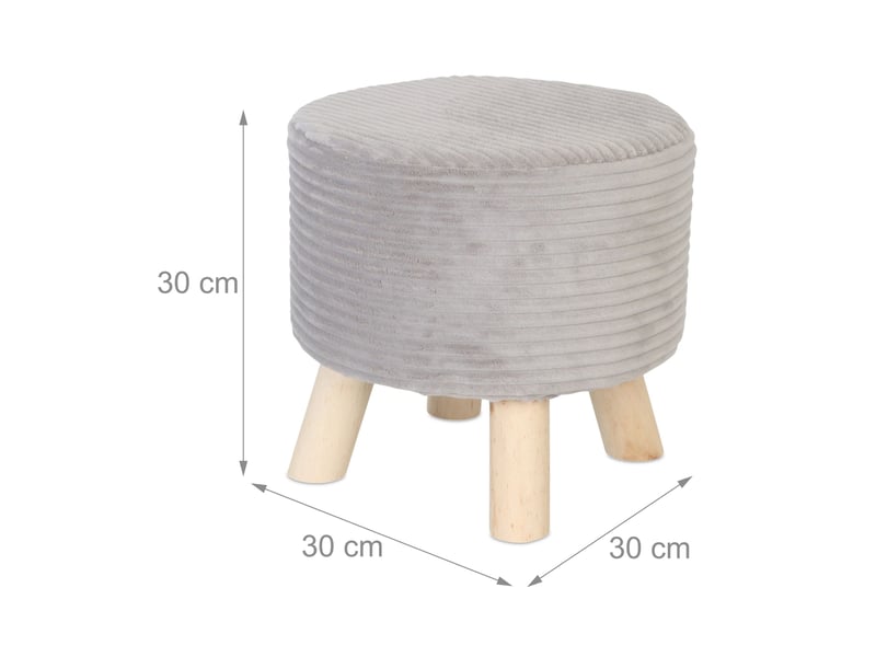  Tabouret d'appoint rond en velours côtelé confortable 30 x 30 cm style moderne salon en velours gris 13_0017695  - Conforama B