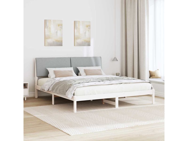  Lit double- lit adulte -  cadre de lit avec tête de lit blanc et gris clair 200 x 200 cm  - Conforama C