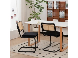 4 chaises salle à manger en velours et rotin - pieds chromés, style breuer mid-century, rembourrées, salon-cuisine