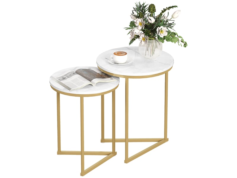  Lot de 2 tables d'appoint gigognes effet marbre et acier doré  - Conforama A