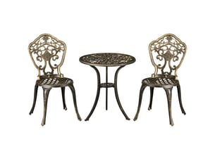 Salon de jardin bistrot 3 pièces 1 table ronde et 2 chaises en fonte d'aluminium noir