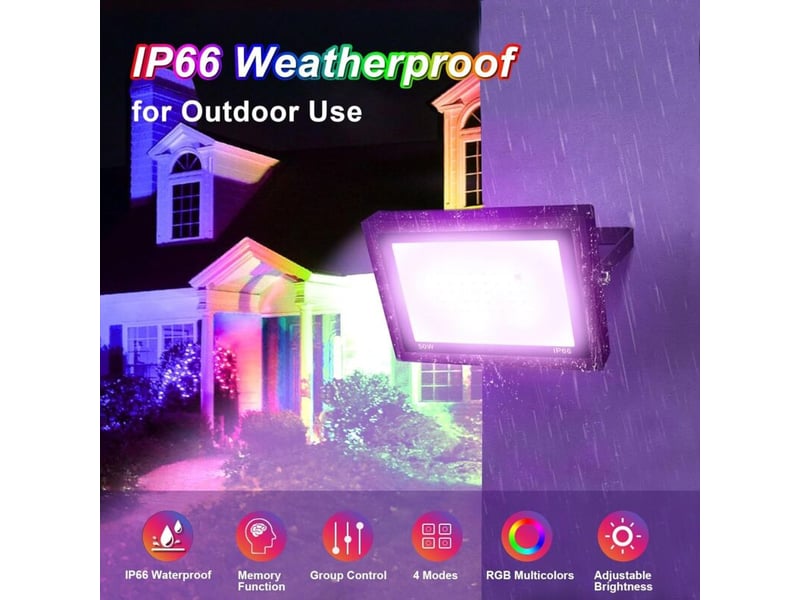 Rgb projecteur led extérieur 30w,spot couleur avec télécommande,16 couleurs 4 modes dimmable éclairage mur - Conforama C