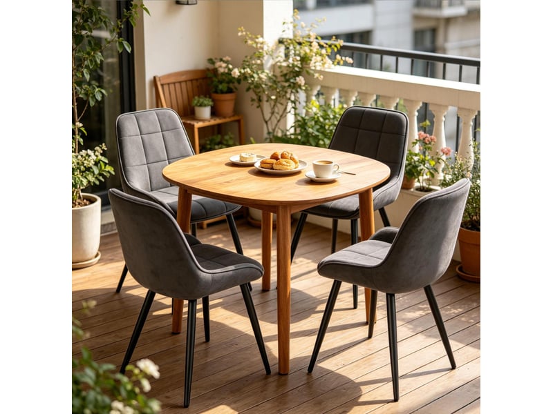  Lot de 4 chaises de salle à manger 52.5×43×81.5cm, cadre en métal, finition gris foncé, dossier courbé, motif à carreaux  - Conforama D