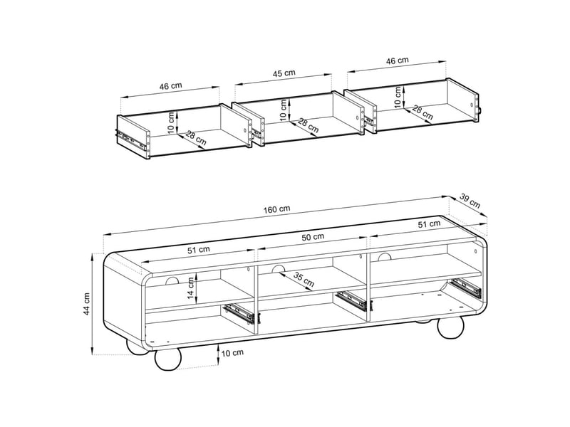 Meuble tv alba avec 3 tiroirs en bois 160cm ALBA - Conforama E