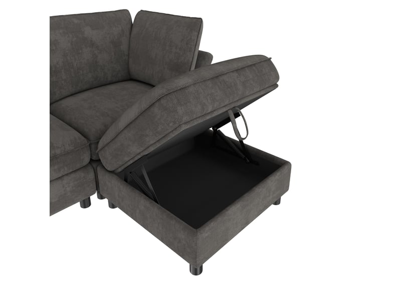 Canapé d'angle modulaire 6 places en tissu gris avec 2 poufs de rangement, configuration u ou l pour salon - Conforama D