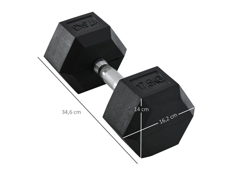 Haltère hexagonal 17,5 kg en fonte noire avec poignée moletée pour entraînement de force polyvalent - Conforama C
