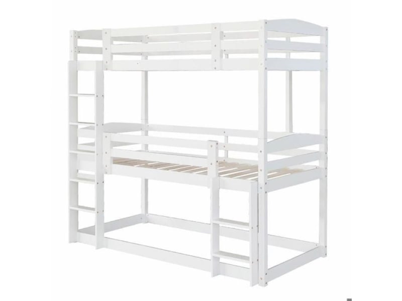  Lit 3 places lit superposé 3 etage métallique multifonction 90180×200 cm, lit extractible, sac de rangement et escalier intégré  - Conforama A