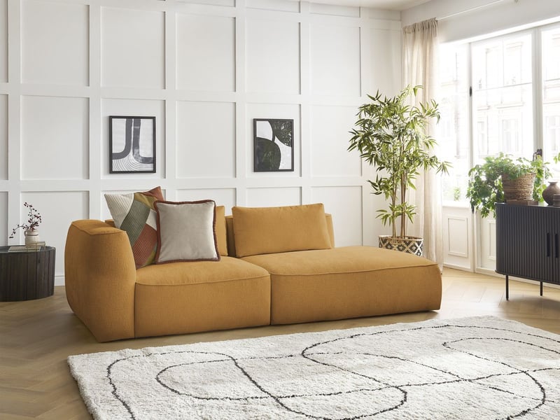 Bobochic canapé droit fixe 3 places leopold tissu texturé jaune accoudoir gauche LEOPOLD - Conforama B